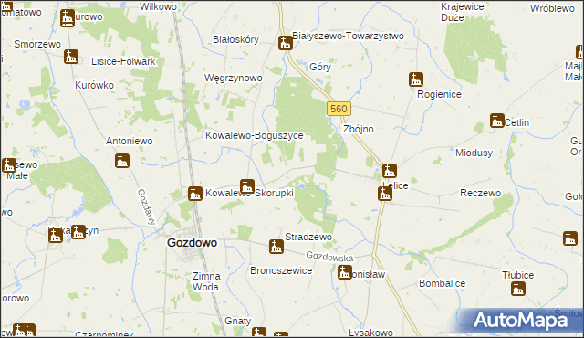 mapa Białuty gmina Gozdowo, Białuty gmina Gozdowo na mapie Targeo