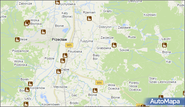 mapa Biały Bór gmina Przecław, Biały Bór gmina Przecław na mapie Targeo