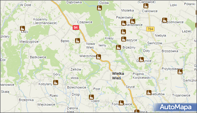 mapa Biały Kościół gmina Wielka Wieś, Biały Kościół gmina Wielka Wieś na mapie Targeo