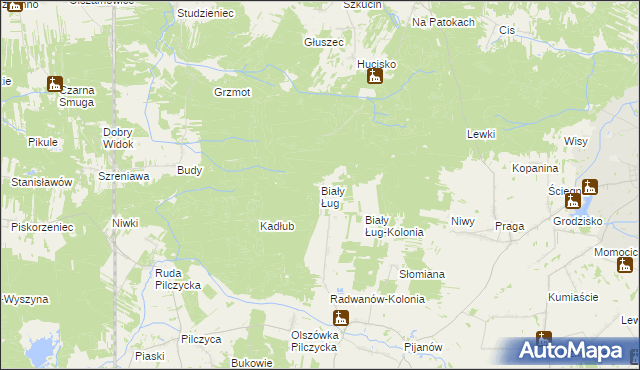 mapa Biały Ług gmina Słupia Konecka, Biały Ług gmina Słupia Konecka na mapie Targeo