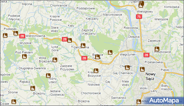 mapa Biczyce Górne, Biczyce Górne na mapie Targeo