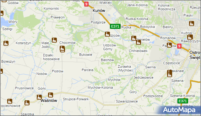 mapa Biechów gmina Kunów, Biechów gmina Kunów na mapie Targeo