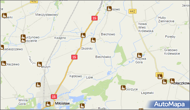 mapa Biechówko gmina Miłosław, Biechówko gmina Miłosław na mapie Targeo