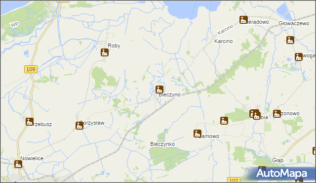 mapa Bieczyno, Bieczyno na mapie Targeo