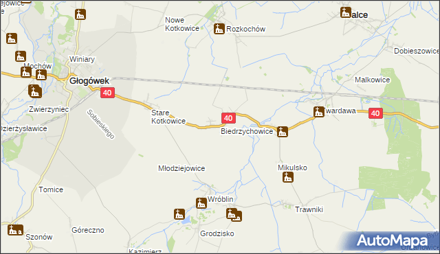 mapa Biedrzychowice gmina Głogówek, Biedrzychowice gmina Głogówek na mapie Targeo