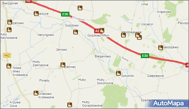 mapa Bieganowo gmina Kołaczkowo, Bieganowo gmina Kołaczkowo na mapie Targeo