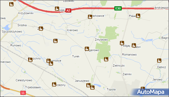 mapa Bieganowo gmina Środa Wielkopolska, Bieganowo gmina Środa Wielkopolska na mapie Targeo