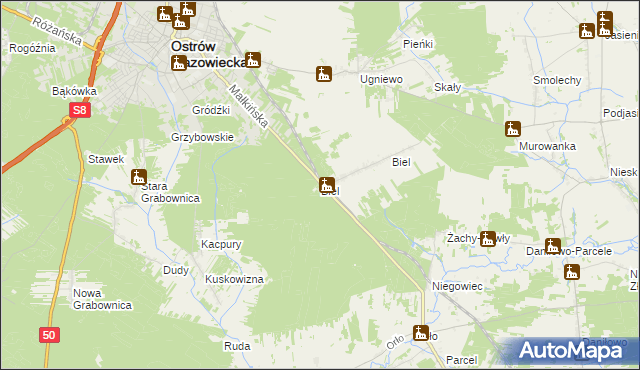 mapa Biel gmina Małkinia Górna, Biel gmina Małkinia Górna na mapie Targeo