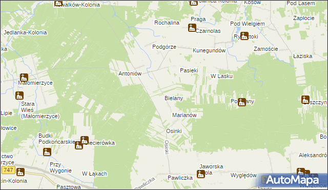 mapa Bielany gmina Ciepielów, Bielany gmina Ciepielów na mapie Targeo