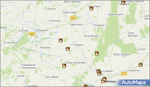 mapa Bielany gmina Winnica, Bielany gmina Winnica na mapie Targeo