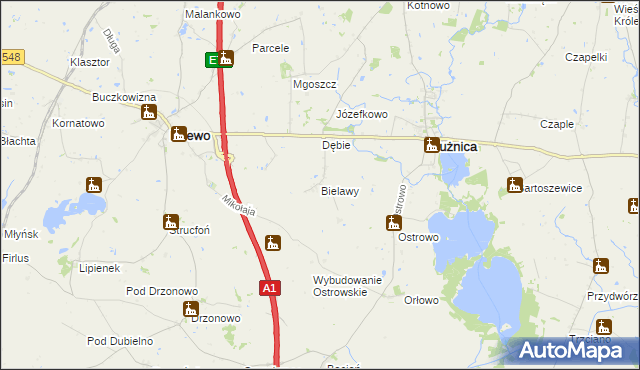 mapa Bielawy gmina Płużnica, Bielawy gmina Płużnica na mapie Targeo