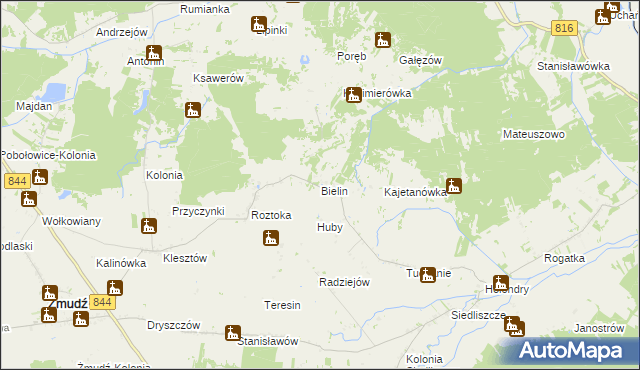 mapa Bielin gmina Żmudź, Bielin gmina Żmudź na mapie Targeo