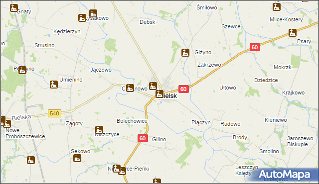 mapa Bielsk powiat płocki, Bielsk powiat płocki na mapie Targeo