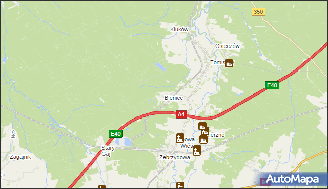 mapa Bieniec gmina Nowogrodziec, Bieniec gmina Nowogrodziec na mapie Targeo