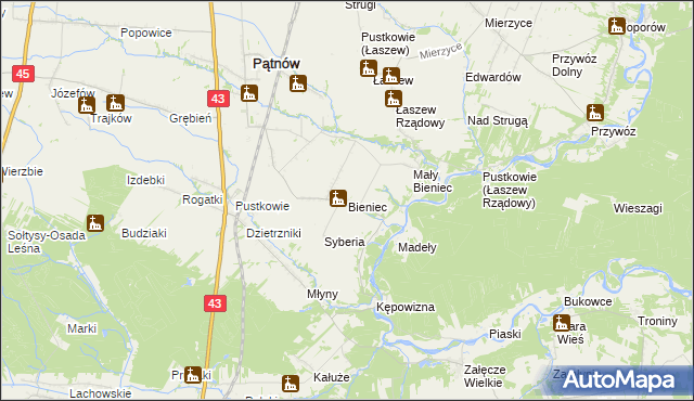 mapa Bieniec gmina Pątnów, Bieniec gmina Pątnów na mapie Targeo