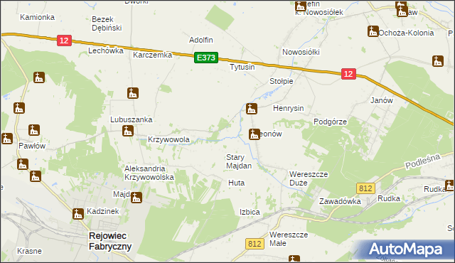 mapa Bieniów gmina Rejowiec, Bieniów gmina Rejowiec na mapie Targeo