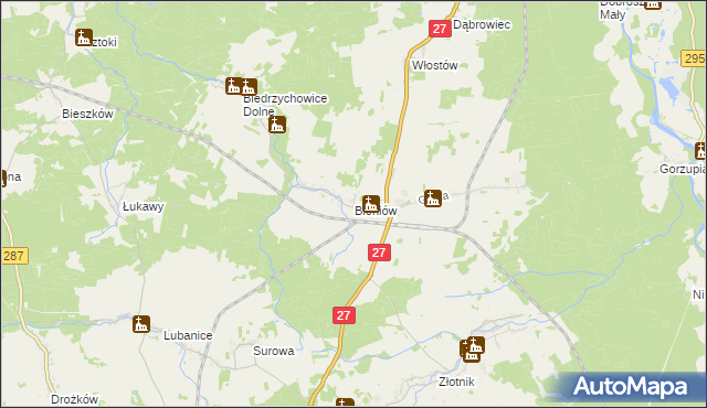 mapa Bieniów gmina Żary, Bieniów gmina Żary na mapie Targeo