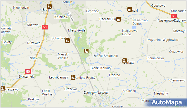 mapa Bieńki-Śmietanki, Bieńki-Śmietanki na mapie Targeo