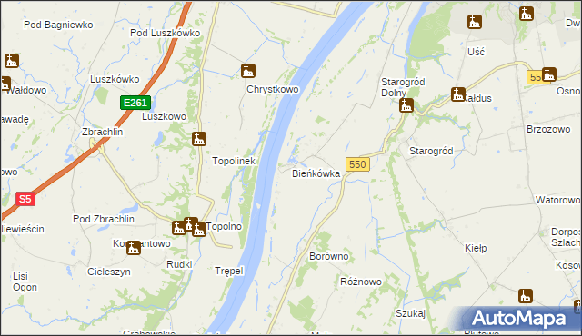 mapa Bieńkówka gmina Chełmno, Bieńkówka gmina Chełmno na mapie Targeo