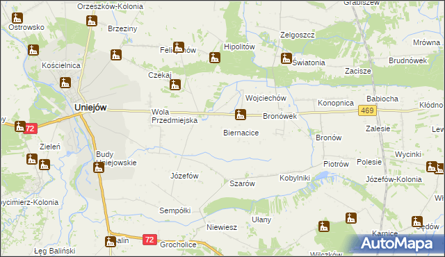 mapa Biernacice gmina Wartkowice, Biernacice gmina Wartkowice na mapie Targeo