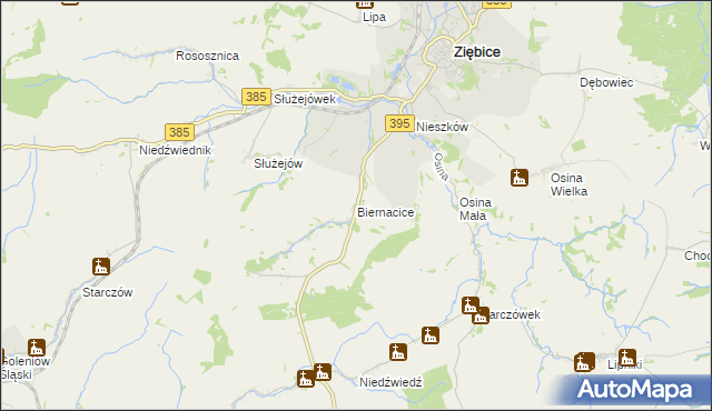 mapa Biernacice gmina Ziębice, Biernacice gmina Ziębice na mapie Targeo