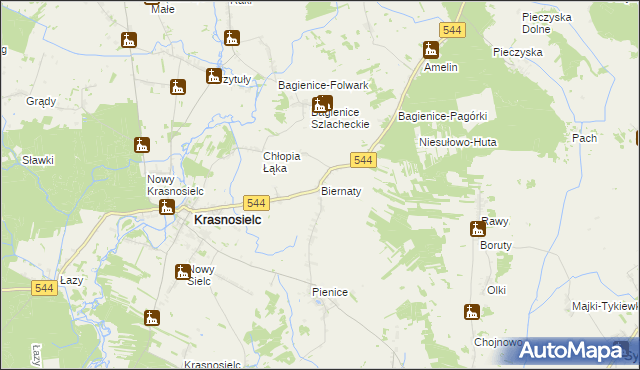 mapa Biernaty gmina Krasnosielc, Biernaty gmina Krasnosielc na mapie Targeo