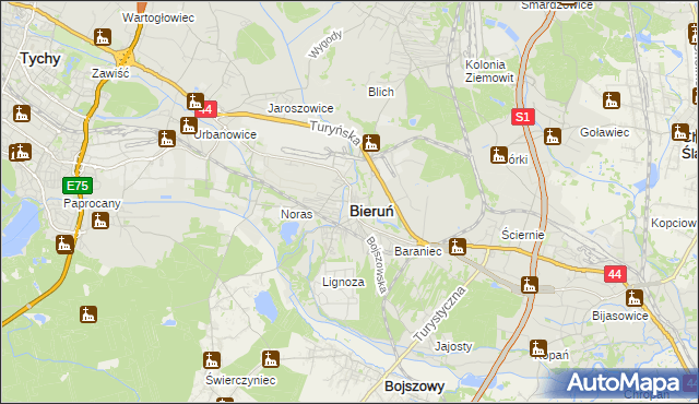 mapa Bieruń, Bieruń na mapie Targeo