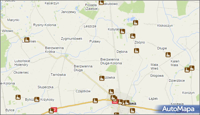 mapa Bierzwienna Długa-Kolonia, Bierzwienna Długa-Kolonia na mapie Targeo