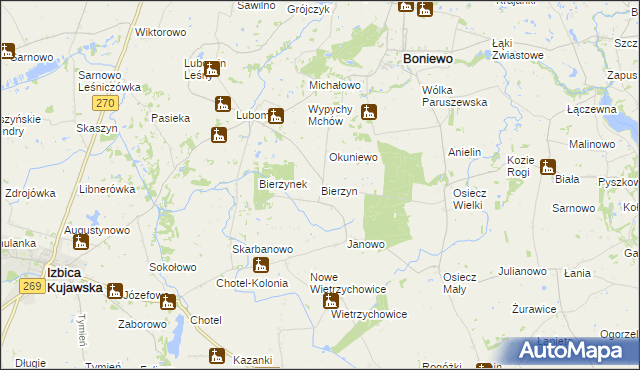 mapa Bierzyn gmina Boniewo, Bierzyn gmina Boniewo na mapie Targeo