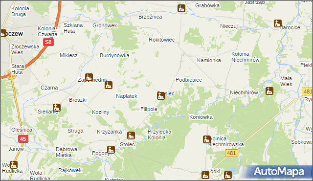 mapa Biesiec, Biesiec na mapie Targeo