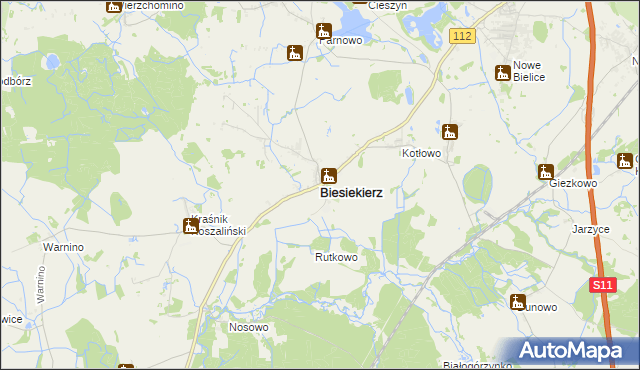 mapa Biesiekierz powiat koszaliński, Biesiekierz powiat koszaliński na mapie Targeo