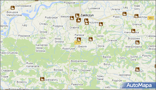 mapa Bieśnik gmina Zakliczyn, Bieśnik gmina Zakliczyn na mapie Targeo