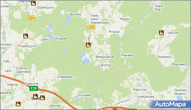 mapa Bieszkowice, Bieszkowice na mapie Targeo