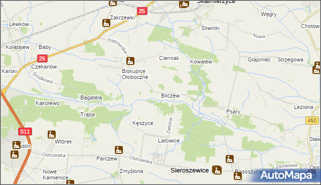 mapa Bilczew gmina Sieroszewice, Bilczew gmina Sieroszewice na mapie Targeo