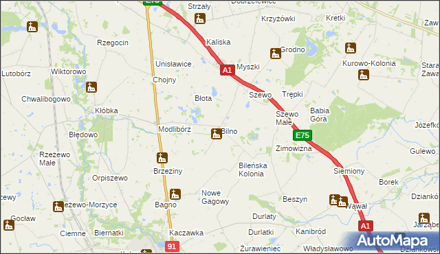 mapa Bilno gmina Lubień Kujawski, Bilno gmina Lubień Kujawski na mapie Targeo