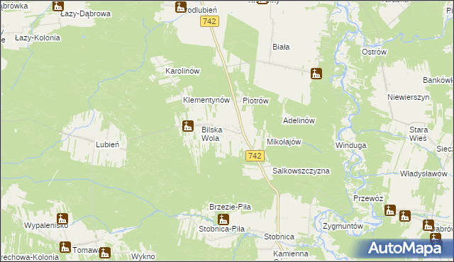 mapa Bilska Wola-Kolonia, Bilska Wola-Kolonia na mapie Targeo