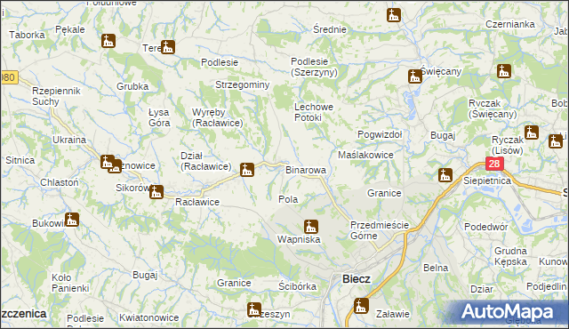 mapa Binarowa, Binarowa na mapie Targeo