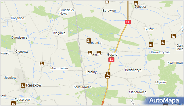 mapa Biniew, Biniew na mapie Targeo