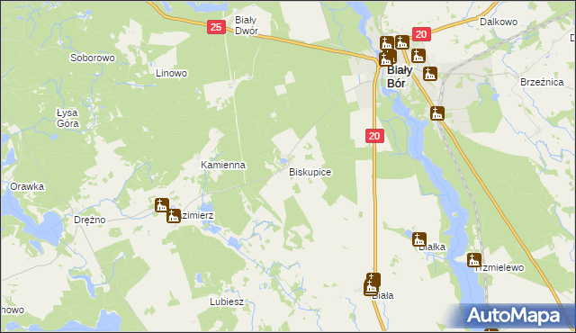 mapa Biskupice gmina Biały Bór, Biskupice gmina Biały Bór na mapie Targeo