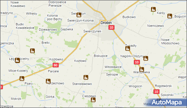 mapa Biskupice gmina Drobin, Biskupice gmina Drobin na mapie Targeo