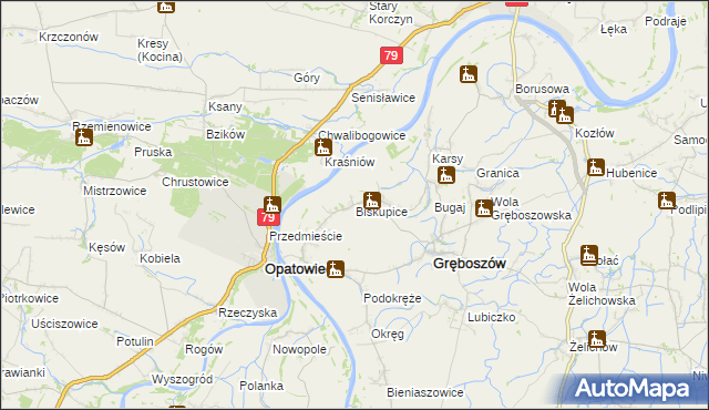 mapa Biskupice gmina Gręboszów, Biskupice gmina Gręboszów na mapie Targeo