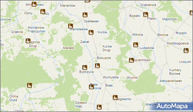 mapa Biskupice gmina Grodziec, Biskupice gmina Grodziec na mapie Targeo