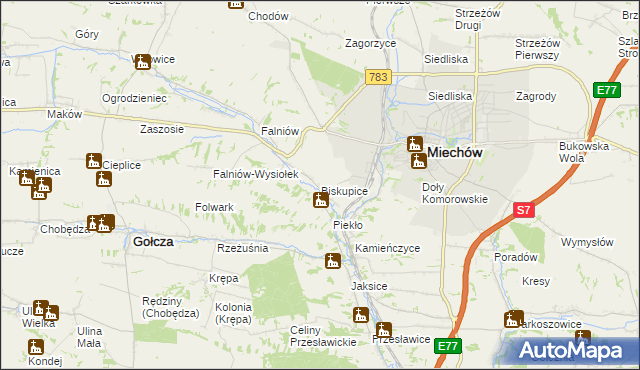 mapa Biskupice gmina Miechów, Biskupice gmina Miechów na mapie Targeo