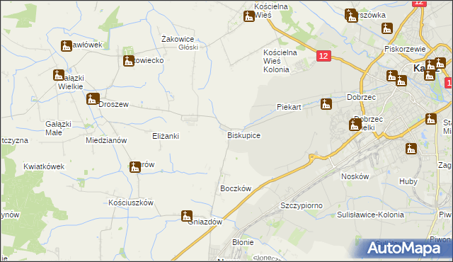 mapa Biskupice gmina Nowe Skalmierzyce, Biskupice gmina Nowe Skalmierzyce na mapie Targeo