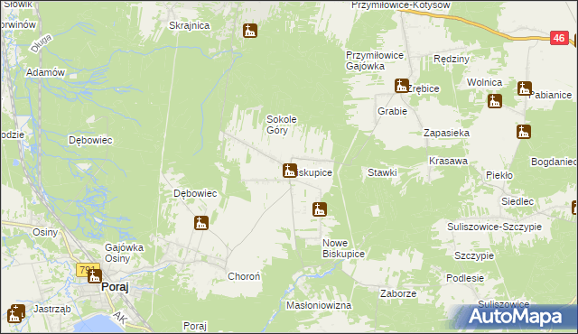 mapa Biskupice gmina Olsztyn, Biskupice gmina Olsztyn na mapie Targeo