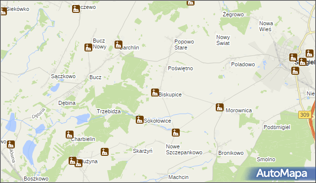 mapa Biskupice gmina Przemęt, Biskupice gmina Przemęt na mapie Targeo