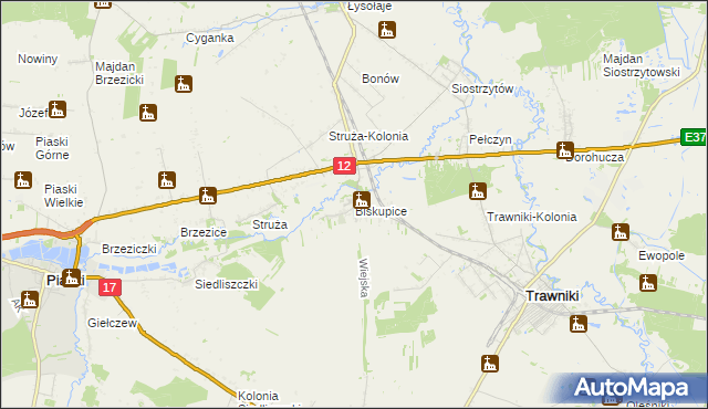 mapa Biskupice gmina Trawniki, Biskupice gmina Trawniki na mapie Targeo