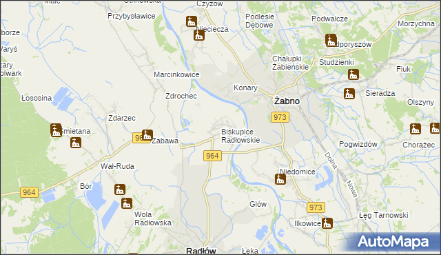 mapa Biskupice Radłowskie, Biskupice Radłowskie na mapie Targeo