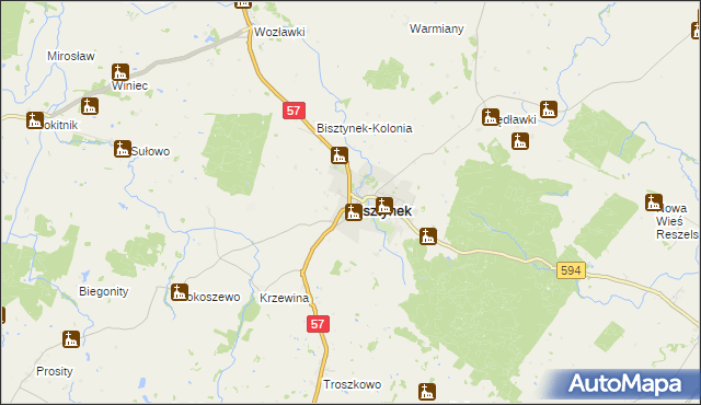 mapa Bisztynek, Bisztynek na mapie Targeo