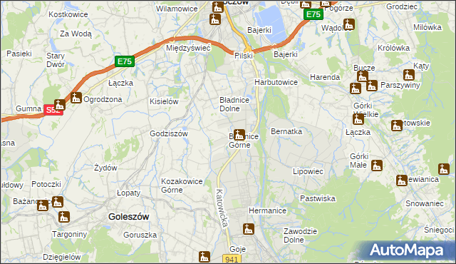 mapa Bładnice Górne, Bładnice Górne na mapie Targeo